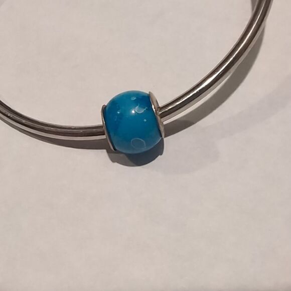 925 Sterling Silver‎ Blue and White Speckled Charm for Pandora Style Brac… - Picture 2 of 4